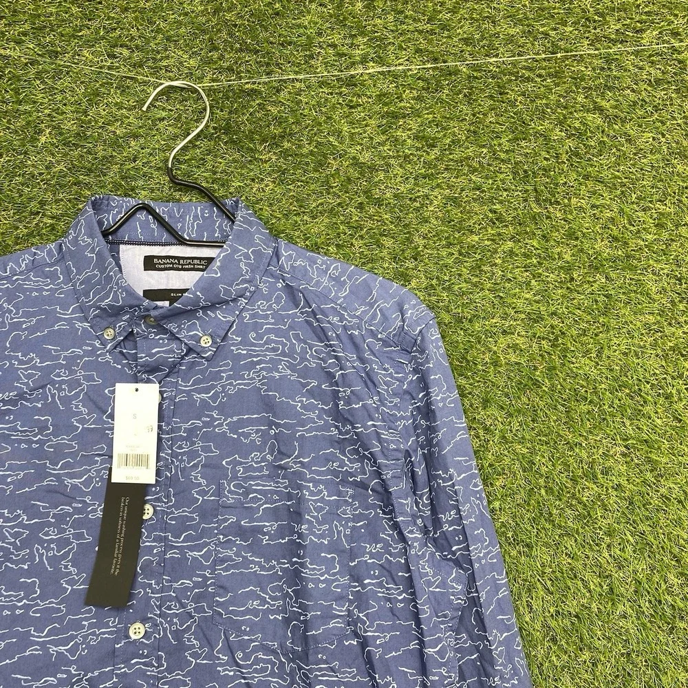Banana Republic Button Up Mens Small Custom 078 Wash Shirt Blue Long Sleeve